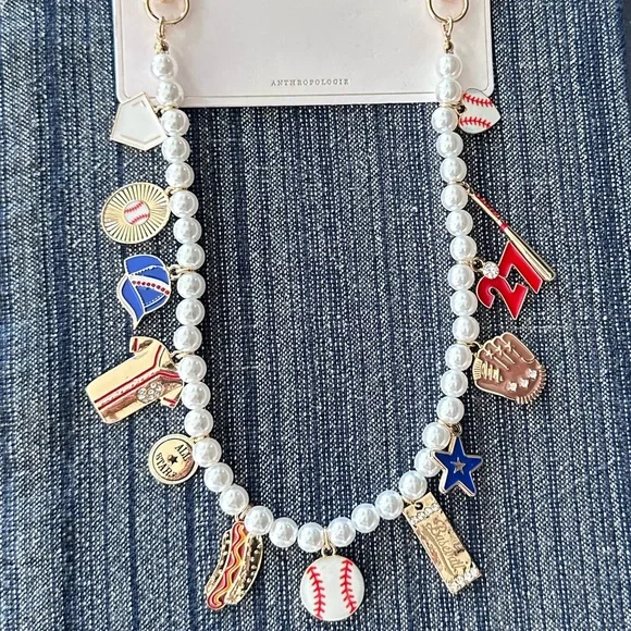 Anthropologie Icon Pearl Bag Charm Game Day Baseball NWT - Picture 3 of 7